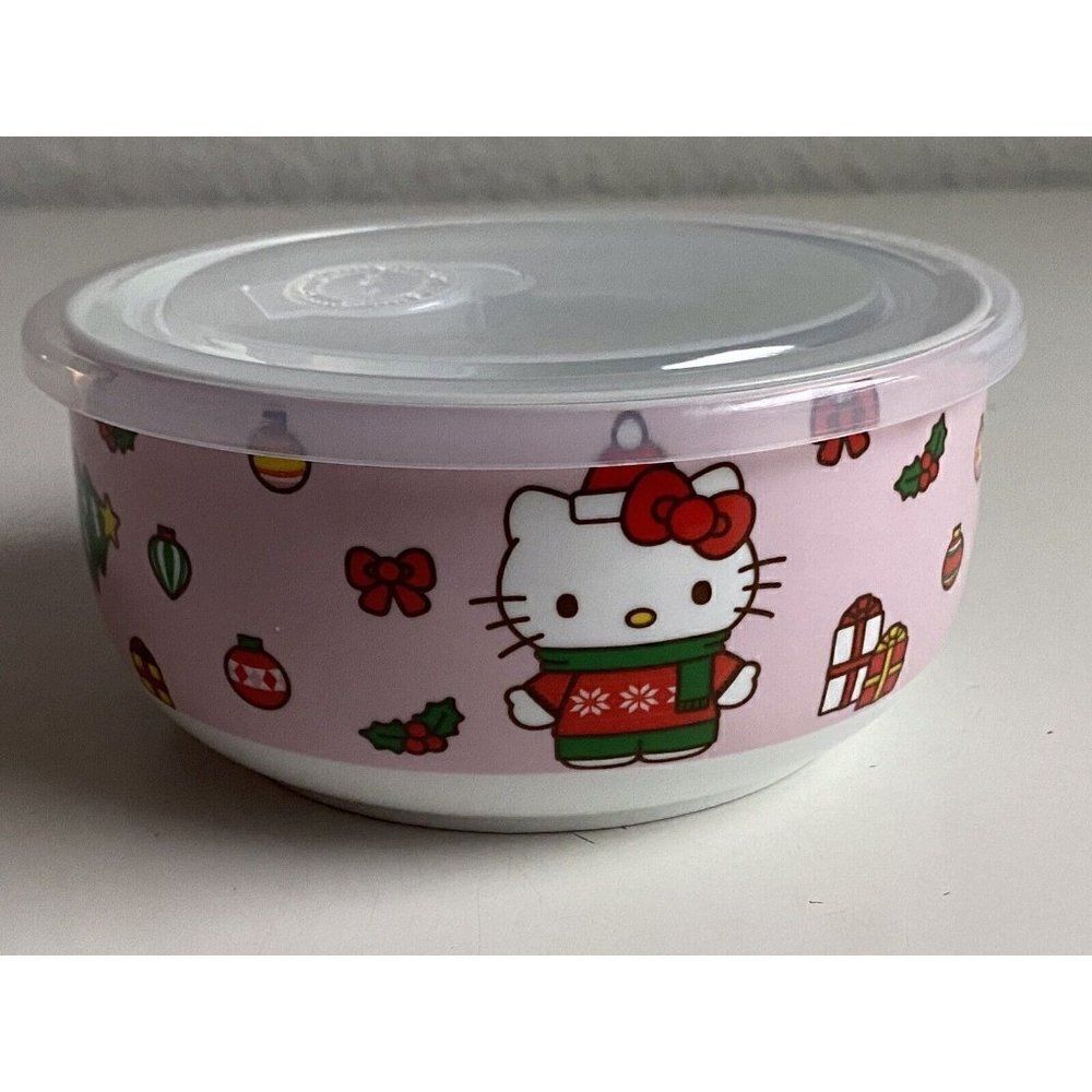 Hello Kitty Christmas Pressure Lid Ceramic Food Storage Bowl Pink MEDIUM NEW - Picture 5 of 7